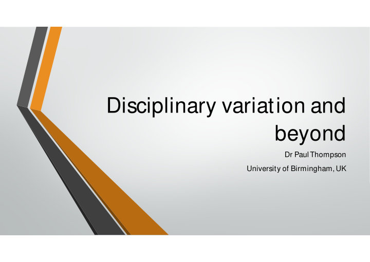 disciplinary variation and beyond