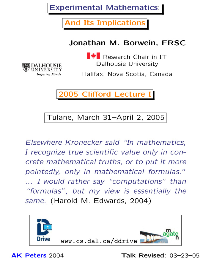 experimental mathematics and its implications jonathan m