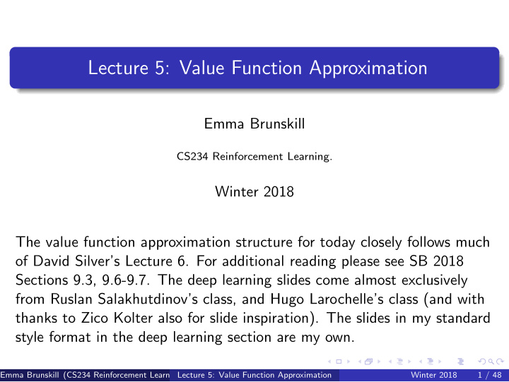 lecture 5 value function approximation