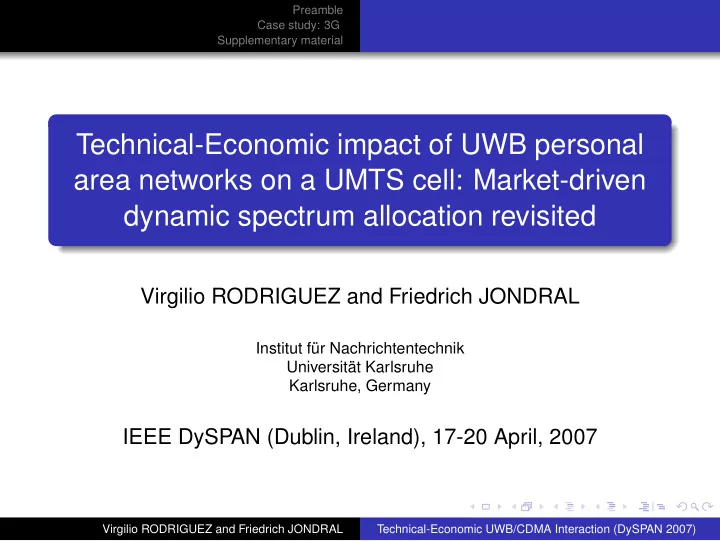 technical economic impact of uwb personal area networks