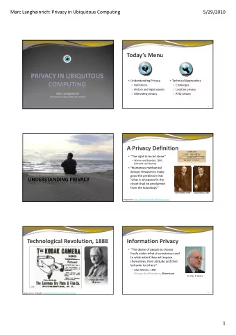 PRIVACY IN UBIQUITOUS  PRIVACY IN UBIQUITOUS  Understanding Privacy  Technical Approaches