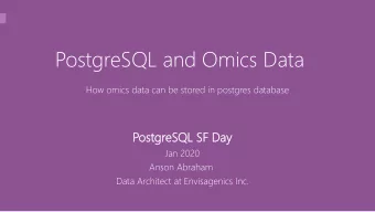 PostgreSQL and Omics Data  How omics data can be stored in postgres database  Postgr  tgreSQ  eSQL
