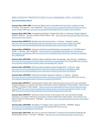 BIBLIOGRAPHY PRESENTATIONS KLAUS AMMANN UNTIL 20190423 klaus.ammann@ips.unibe.ch Ammann Klaus
