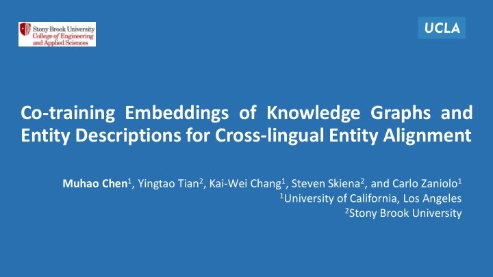 co training embeddings of knowledge graphs and entity