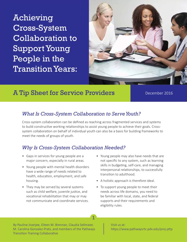 achieving cross system collaboration to support young