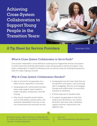 Achieving  Cross-System  Collaboration to  Support Young  People in the  Transition Years:  A Tip