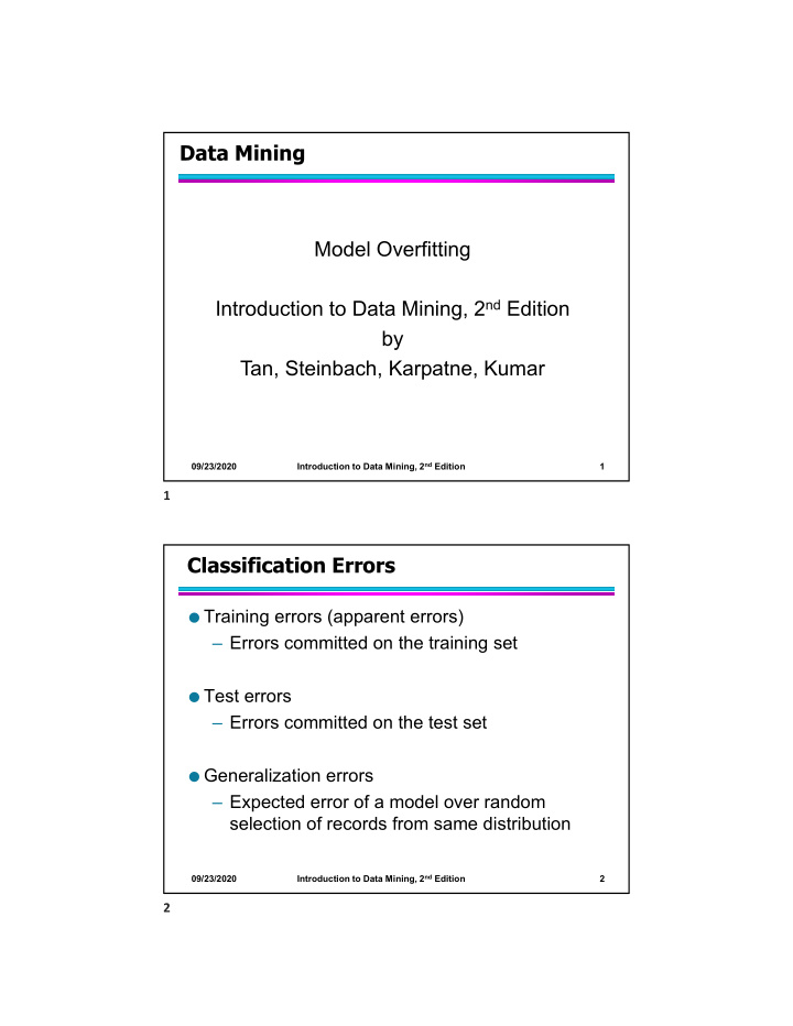 data mining model overfitting introduction to data mining