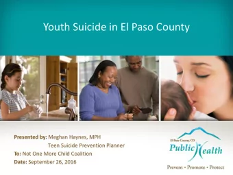 Youth Suicide in El Paso County Presented by: Meghan Haynes, MPH  Teen Suicide Prevention Planner