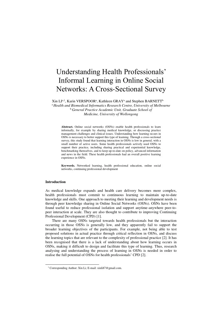 understanding health professionals informal learning in