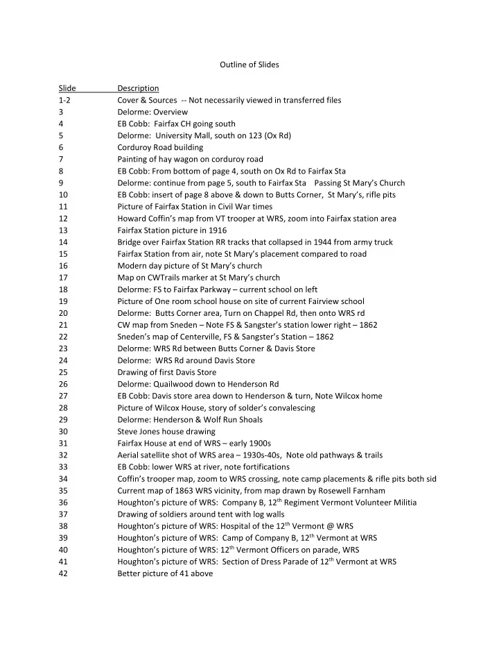 outline of slides slide description 1 2 cover sources not