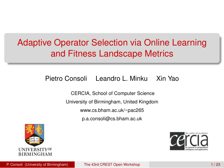 adaptive operator selection via online learning and