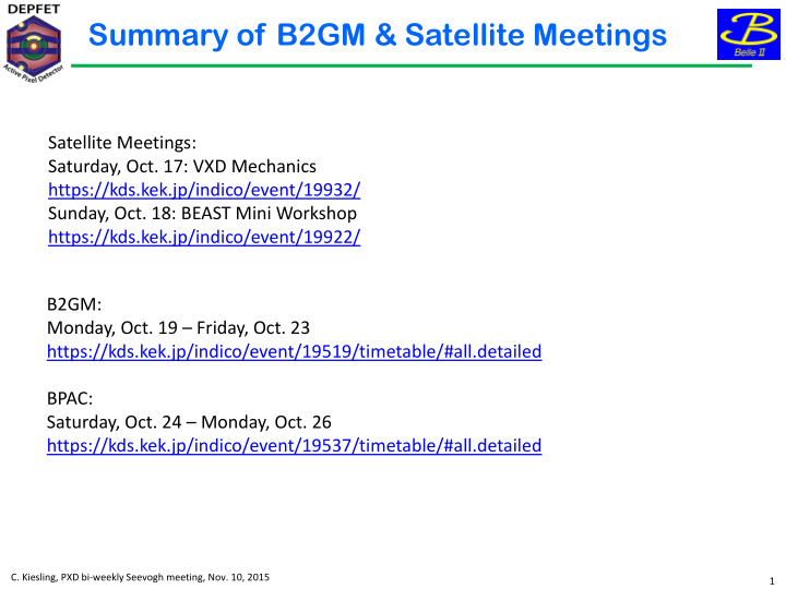 summary of b2gm satellite meetings