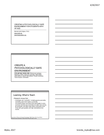 CREATE A  PSYCHOLOGICALLY SAFE  ENVIRONMENT FITS WITHIN THESE EBP: Behavioral package,  Modeling,