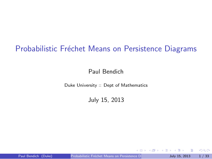probabilistic fr echet means on persistence diagrams