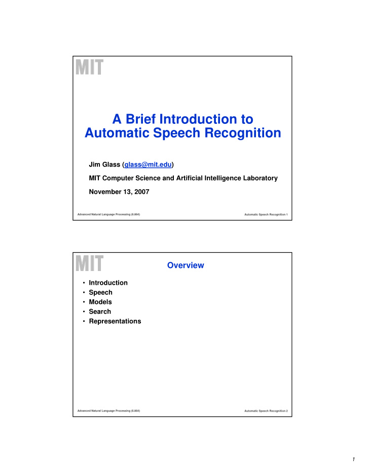 a brief introduction to automatic speech recognition