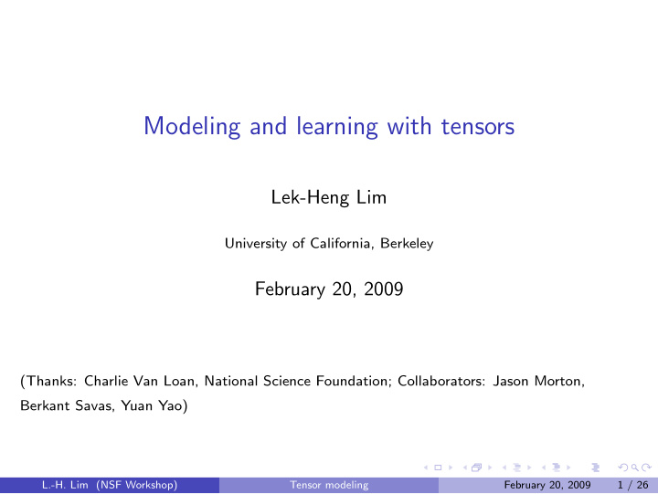modeling and learning with tensors