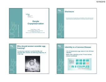 Oocyte  Cryopreservation  Center for Reproductive Health  Evelyn Mok-Lin, MD  Assistant Professor,