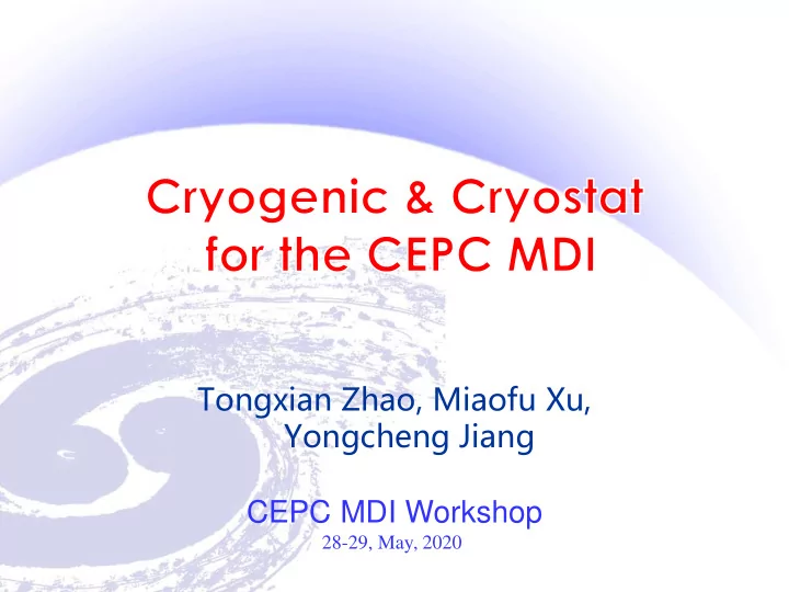 tongxian zhao miaofu xu yongcheng jiang cepc mdi workshop