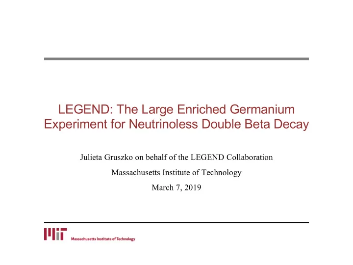 legend the large enriched germanium experiment for