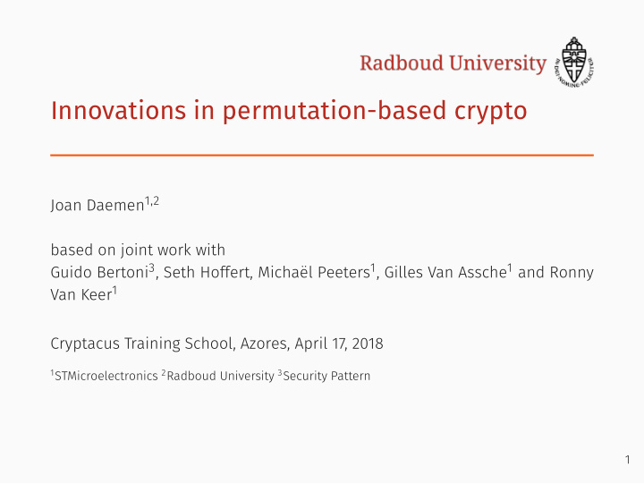 innovations in permutation based crypto