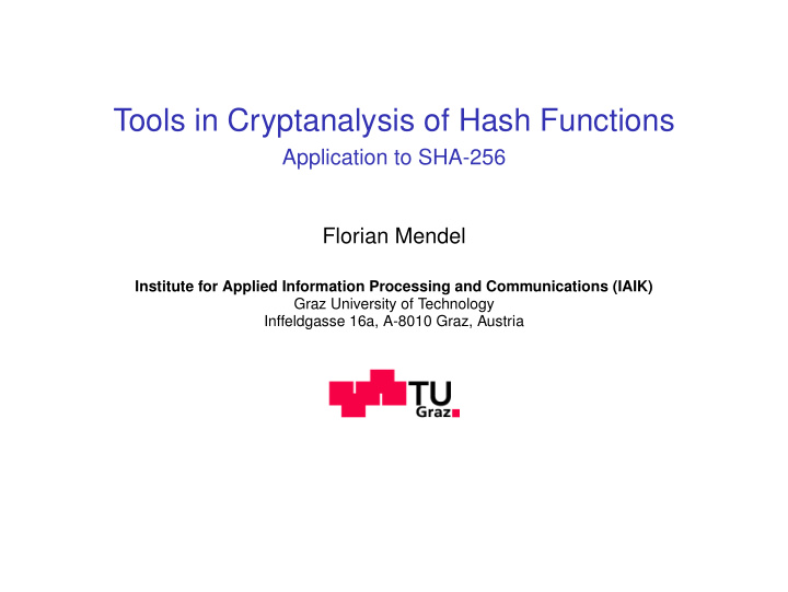 tools in cryptanalysis of hash functions
