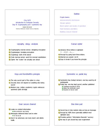 Outline  Crypto basics  Announcements intermission  CSci 5271  Introduction to Computer Security