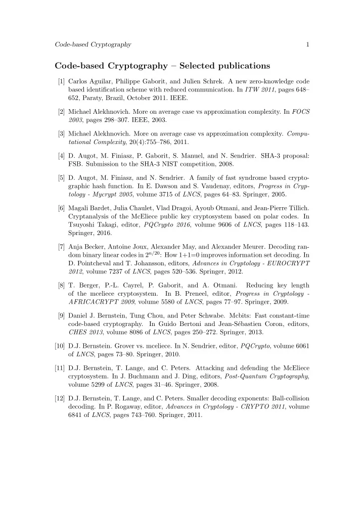 code based cryptography selected publications