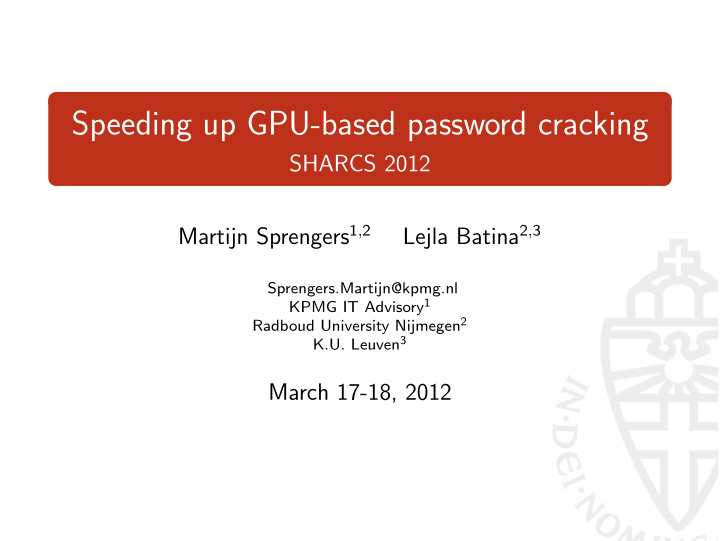 speeding up gpu based password cracking