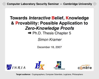 Towards Interactive Belief, Knowledge  &amp; Provability: Possible Application to  Zero-Knowledge