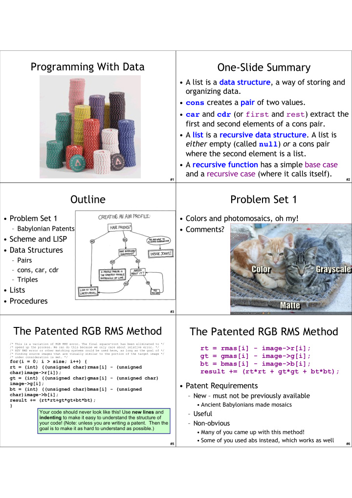 programming with data one slide summary