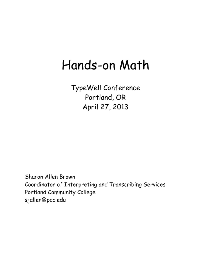 hands on math