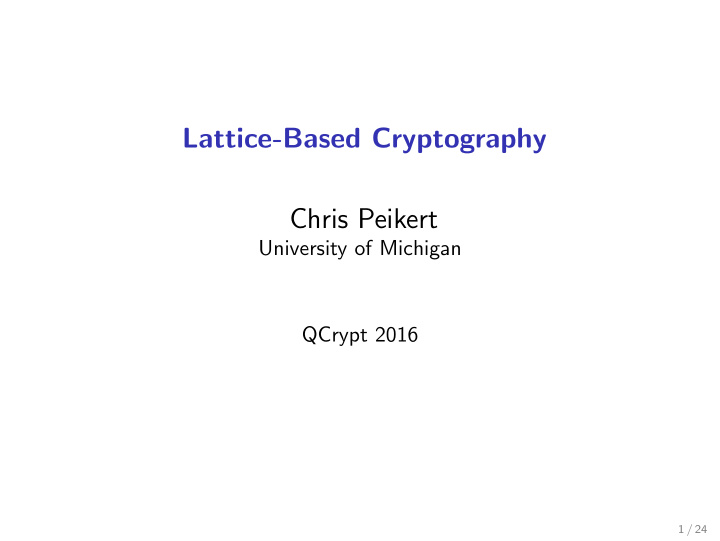 lattice based cryptography chris peikert
