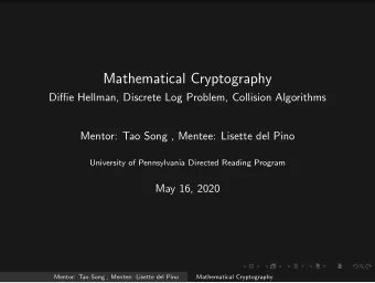 Mathematical Cryptography  Diffie Hellman, Discrete Log Problem, Collision Algorithms  Mentor: Tao