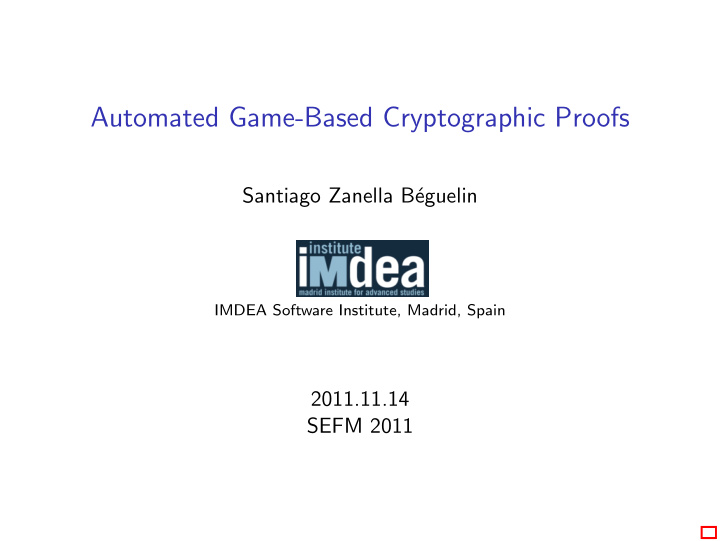 automated game based cryptographic proofs
