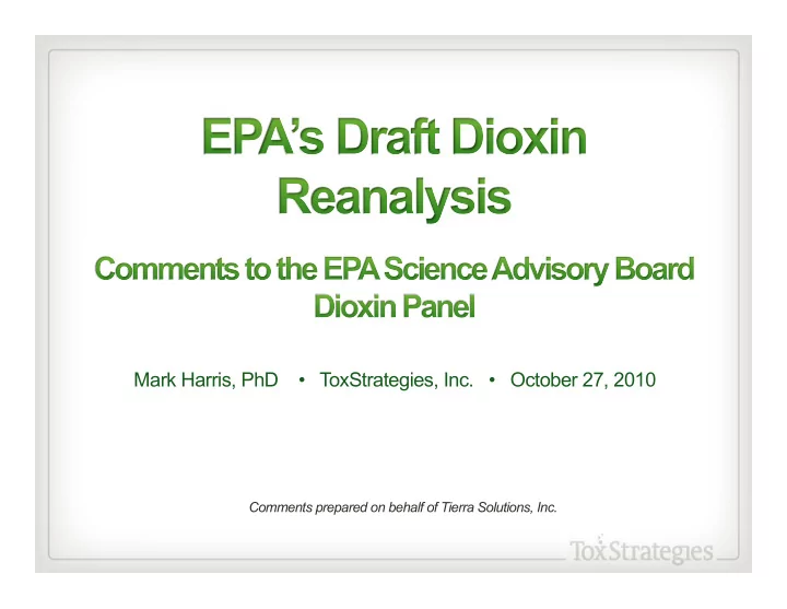 mark harris phd toxstrategies inc october 27 2010