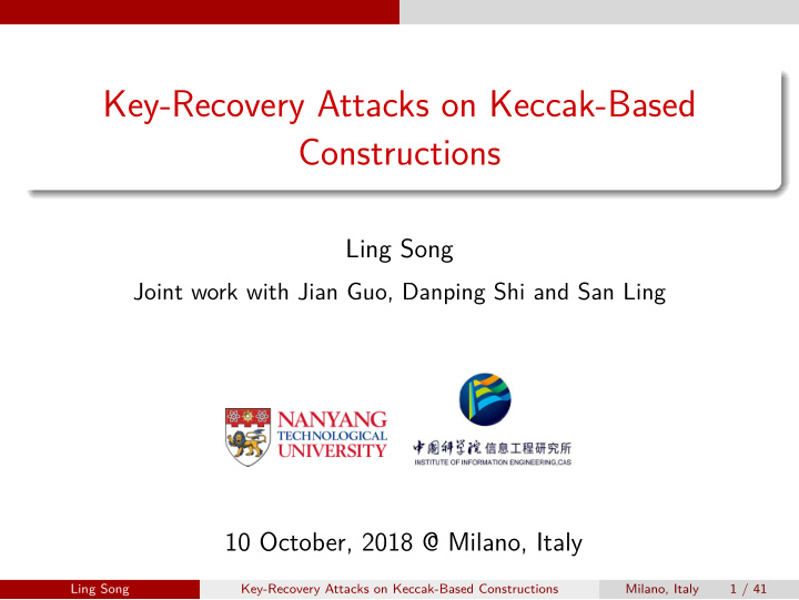 key recovery attacks on keccak based constructions