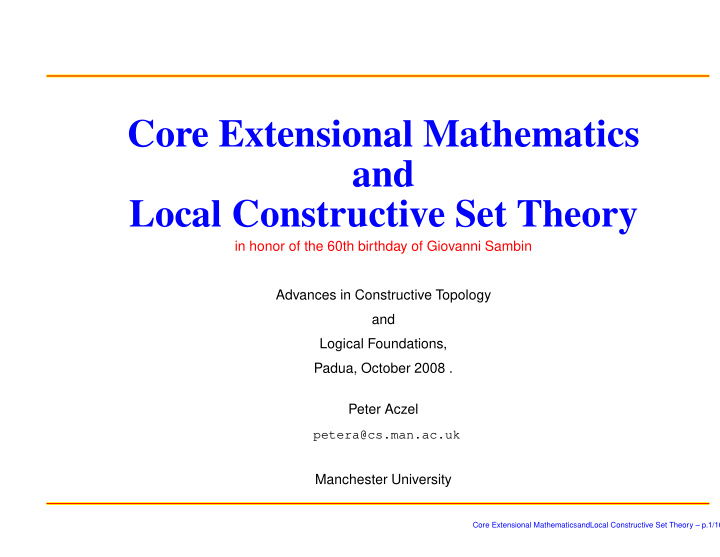 core extensional mathematics and local constructive set