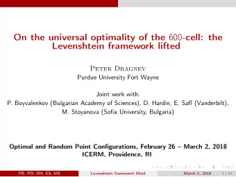 On the universal optimality of the 600 -cell: the  Levenshtein framework lifted  Peter Dragnev