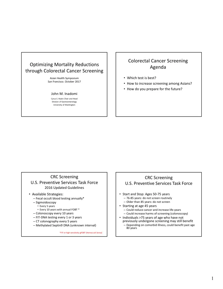 colorectal cancer screening optimizing mortality