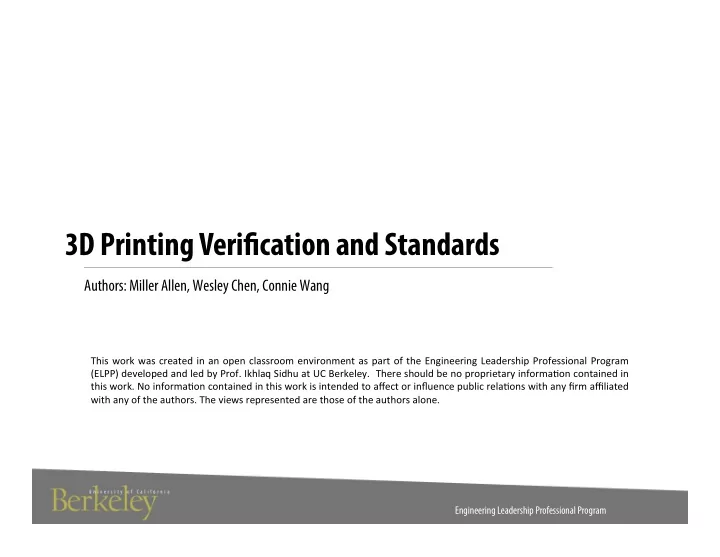 3d printing veri fj cation and standards