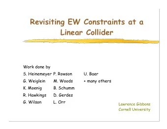 Revisiting EW Constraints at a  Linear Collider  Work done by  S. Heinemeyer P. Rowson  U. Baer  G.