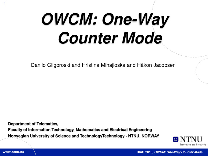 owcm one way counter mode