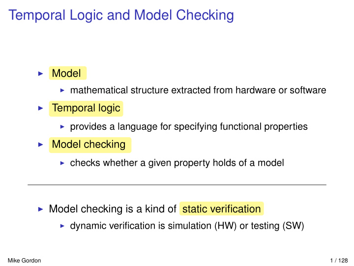 temporal logic and model checking