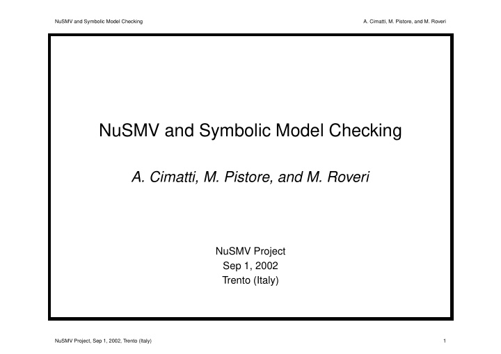 nusmv and symbolic model checking
