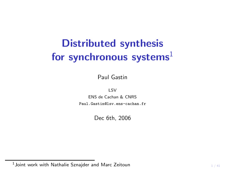 distributed synthesis