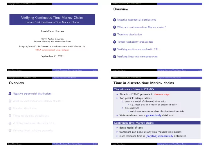 overview verifying continuous time markov chains