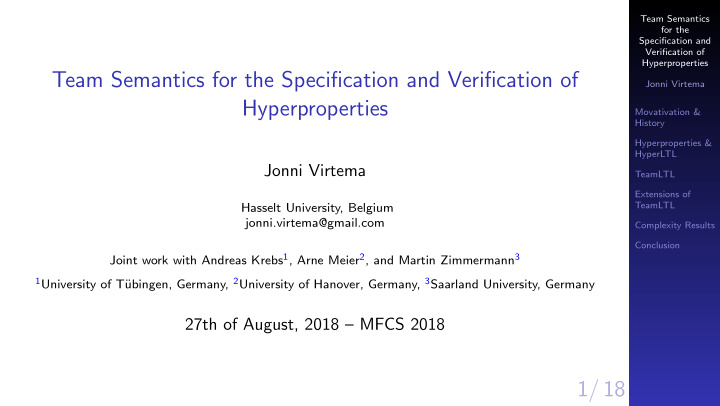 team semantics for the specification and verification of