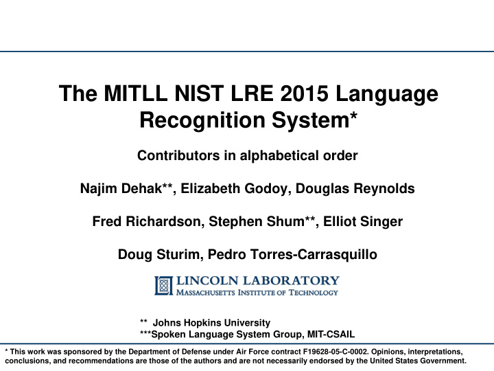 the mitll nist lre 2015 language recognition system