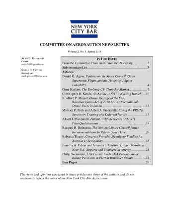COMMITTEE ON AERONAUTICS NEWSLETTER  Volume 2, No. 4, Spring 2018 A LAN D. R EITZFELD I N T HIS I