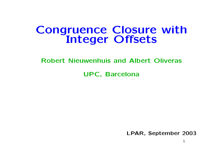 congruence closure with integer offsets